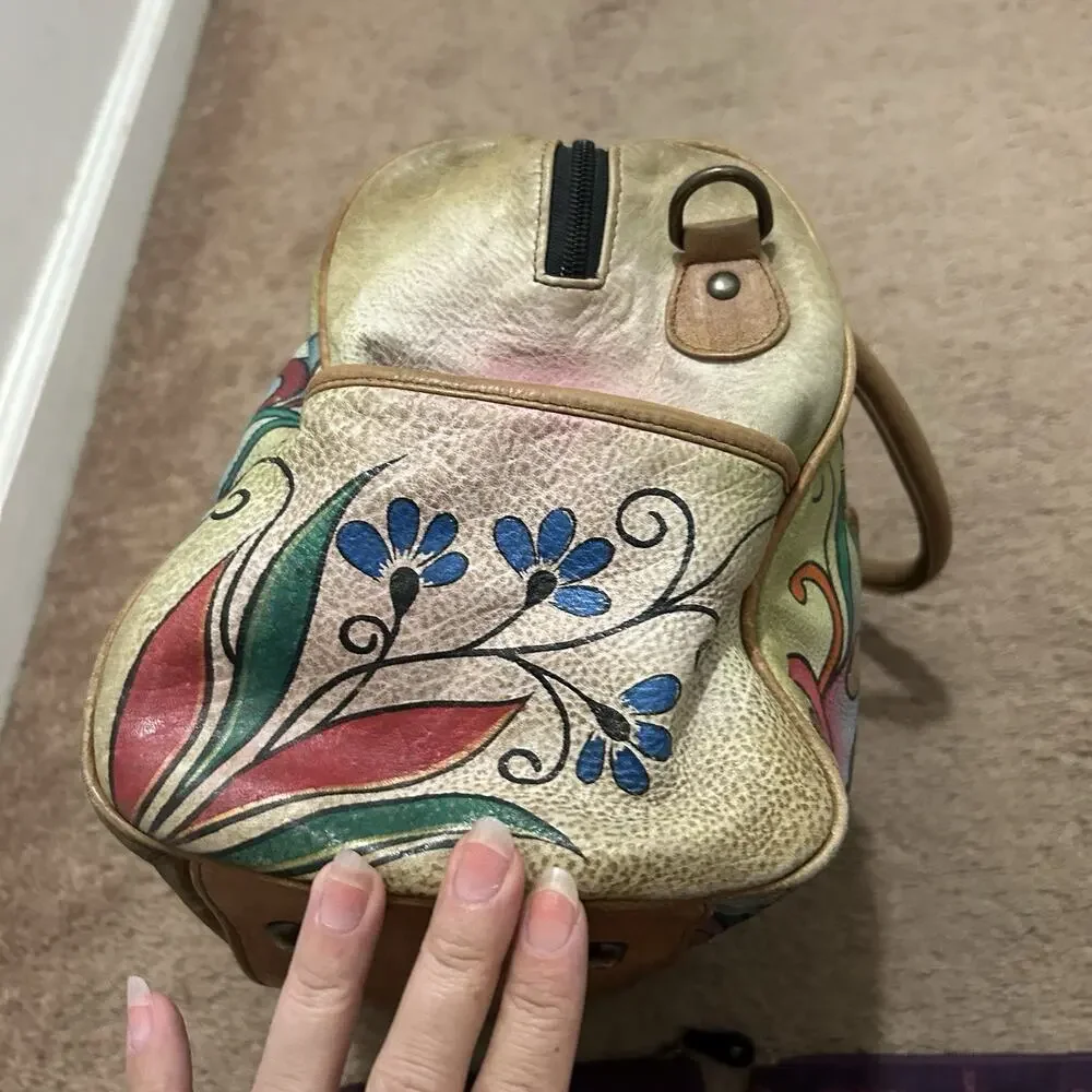 Anuschka Hand Painted Satchel Peacock Leather With Pouches *Blemishes